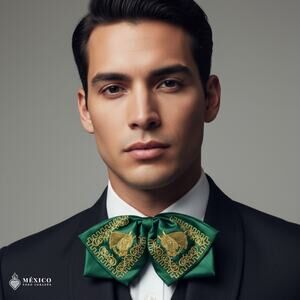 Mexican Embroidered Charro Moño – Traditional Satin Mariachi Bow Tie